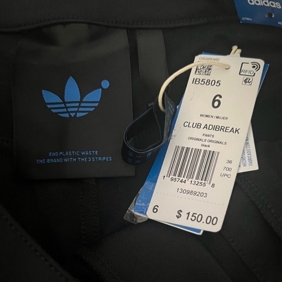 Adidas Blue Version Club Adibreak Black Loose Fit Snap Track Pants SZ 6 NWT - Picture 6 of 9